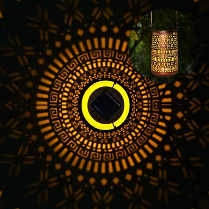 Solar Lantern Outdoor Hanging Lights, Moroccan Metal Hollow-Out Solar Lantern Waterproof LED Decorative Light for Garden Yard Patio Pathway Tabletop Landscape