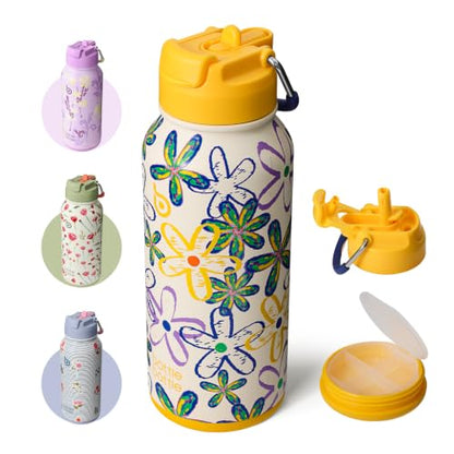 BOTTLE BOTTLE 32oz Insulated Water Bottle with Pill Box | Stainless Steel,Sport Water Bottle, with Straw Dual-use Lid and Pill Box, Design for Gym - color: Nature Nook