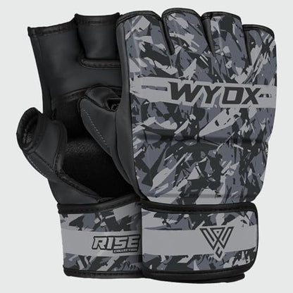 WYOX MMA Gloves & Boxing Focus Mitts Set – Hybrid Open Palm Grappling Gloves with Wrist Support + Curved Punching Pads with Gel Shock for Muay Thai, Kickboxing, Karate Training (Men & Women)
