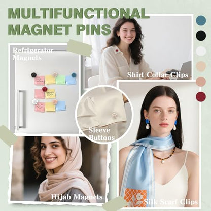 12 Pairs Hijab Magnets Strong Hijab Pins for Women Pinless Magnetic Clothing Clips for Scarf Veil Shirts Dress Muslim Islamic Gifts for Women - Rose - color: Rose