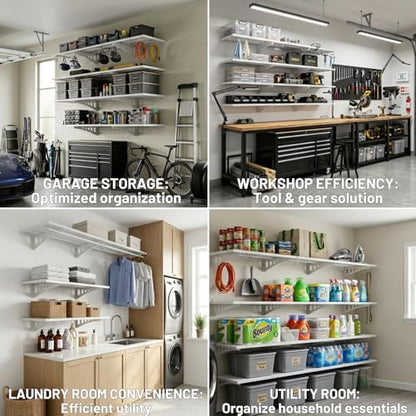 ZONEGRACE 4-Pack 1.5x4ft Garage Storage Wall Shelves, 1000 Lbs Heavy Duty Wall Mounted Shelves, Flat Rack Garage Floating Shelves With Complete Install Kit, White - color: White, size: 1.5x4ft-4pack
