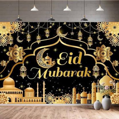 15x10ft Ramadan & Eid Mubarak Backdrop, Muslim Ramadan Decorations Banner, Home Muslim Eid Festival Party Supplies, Photo Booth Background - size: 15 x 10 FT