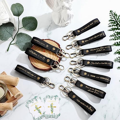 20 Pcs Christian Key Chain Leather Religious Keychain Inspirational Bible Key Chains Verse Quote Keychains Easter Day Gift - color: Black Gold