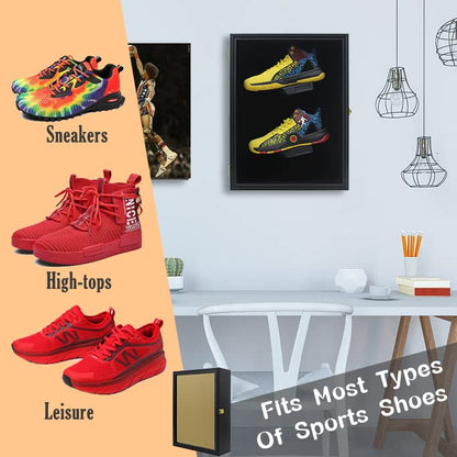 Memorabilia Sports Shoes Display Frame Case Lockable Wall Mount Wooden Cleat Sneaker Cabinet Storage Shelves Box for Football Basketball Sports Shoes Display with Anti-Fade UV Protection Acrylic Door