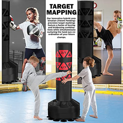 RDX Kids Freestanding Punching Bag & Cover, 4FT Heavy Duty Junior Ronin Target Pedestal Bag Set Suction Cup Stand Base Free Standing Kickboxing MMA Boxing Muay Thai Karate Home Gym Workout - color: SILVER