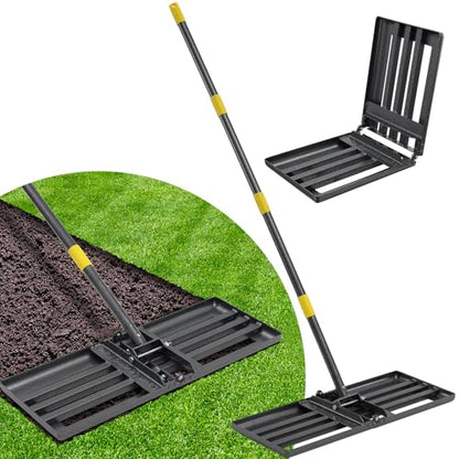 Lawn Leveling Rake Heavy Duty, 30x10 in Large Soil Leveling Rake, Ground Leveler with Anti Flipping Smooth Edge for Dirt Sand Grass Golf, 58" Long Handle, Foldable Garden Landscaping Levelawn Tools - size: 30"x10" , 5 ft