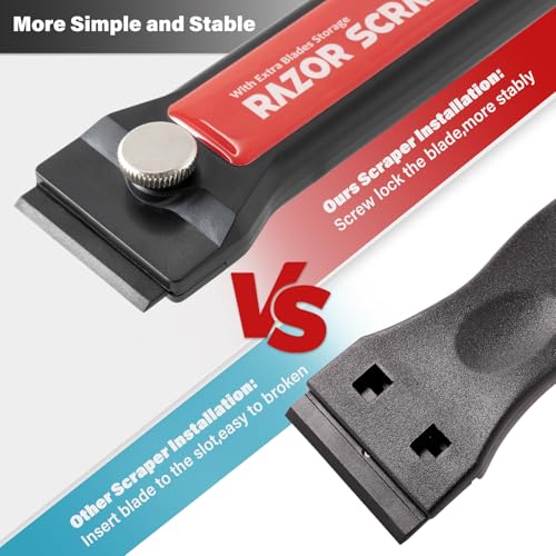 Plastic Razor Blade Scraper Tool with Blade Container 2PCS Razor Scraper with Extra 100PCS Plastic Blades for Adhesive Labels and Decals Sticker Removal on Car Window Glass Floor (W80)
