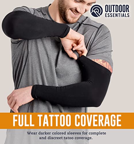 OutdoorEssentials UV Sun Sleeves for Men & Women, Cooling Arm Sleeves UPF 50+ | Golf, Tattoo Cover Up, Sun Protection - color: (2 Pairs): 1 Black, 1 Dark Gray