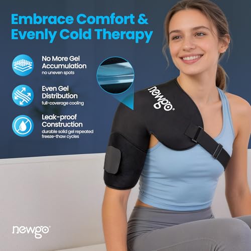 NEWGO Shoulder Ice Pack Rotator Cuff Cold Therapy, 45-Min Long-Lasting Ice Packs for Shoulder & Arm with Ice Grid Design, Flexible Cold Compression Wrap for Post-Surgery, Muscle Relaxation & Swelling - size: M