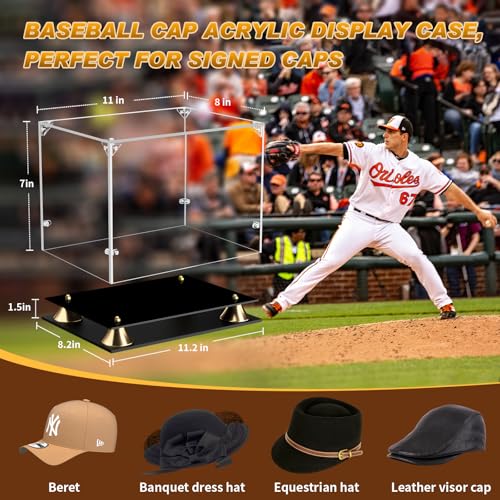 KOLIPI Hat Display Case, Clear Acrylic Baseball Cap Display Box with Double Layer Base, Self-Assembly Showcase for Baseball Cap, Snapback, Mini Helmet, UV Protection for Signed Memorabilia - size: Hat Case, 11x8x7 inches