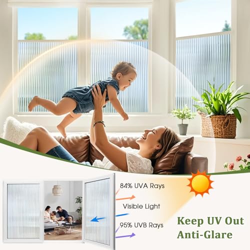Reeded Glass Window Privacy Film 3D Static Cling, 23.6 x 78.7'' | Upgrades Fluted Lines Easy Cut, Bathroom Door Privacy Day Night, Non Adhesive Clings with Tools Kit, Anti-UV Heat Blocking - color: Clear, size: 23.6 x 78.7 Inch