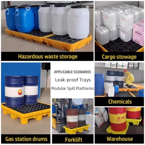 Modular Leak Platform/Grid Pads.Modular Spill Containment Tray - Heavy-Duty Oil Drum Holding Platform, Leak-Proof Spill Pallets for Industrial Use, Environmental Safety Solution，（Yellow，50 * 3 - size: 50*36*10cm