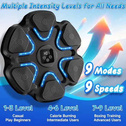 Music Boxing Machine, Interactive Punching Trainer with Boxing Gloves, Large Size Wall Mounted Electronic Boxing Target for Adult Kids, 9 Modes & 9 Speeds - color: ‎black-kid