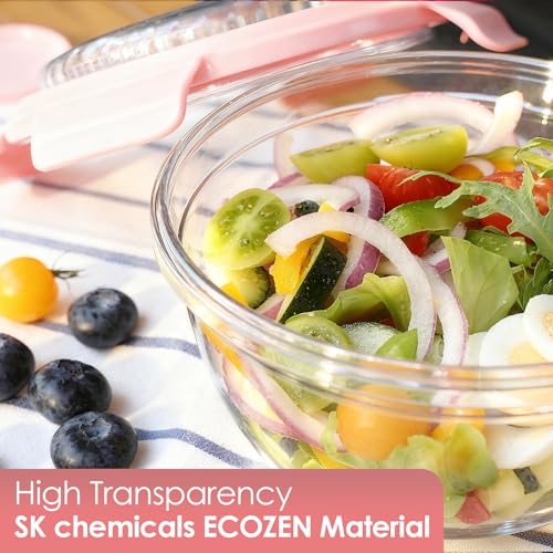 WHALEHOUSE Clear Eco-friendly SK chemicals ECOZEN Salad Container, 33OZ Portable Plastic Salad Bowls with Lid & Snack Tray, Leak-Proof Dressing Container, Reusable Fork, Lunch Box for Meal Prep (Pink) - color: Pink