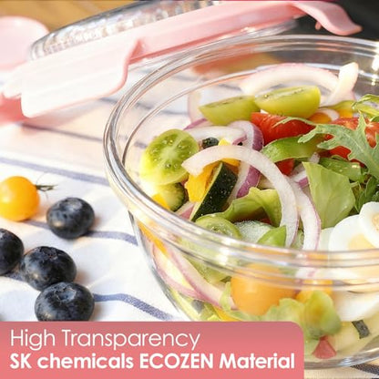 WHALEHOUSE Clear Eco-friendly SK chemicals ECOZEN Salad Container, 33OZ Portable Plastic Salad Bowls with Lid & Snack Tray, Leak-Proof Dressing Container, Reusable Fork, Lunch Box for Meal Prep (Pink) - color: Pink