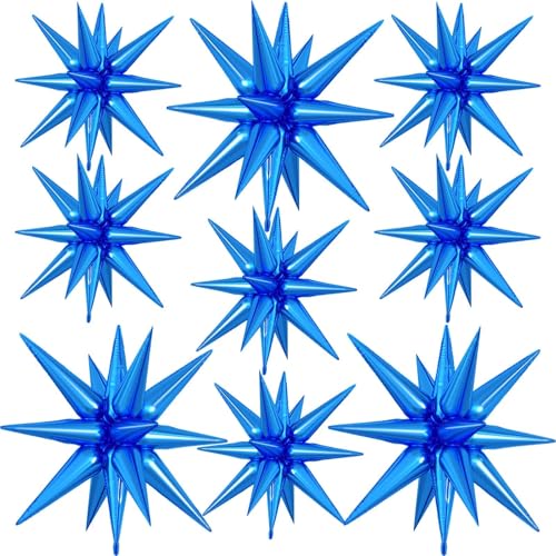 9Pcs Blue Star Balloons, Large Explosion Spike Foil Balloons Party Decor - color: Blue