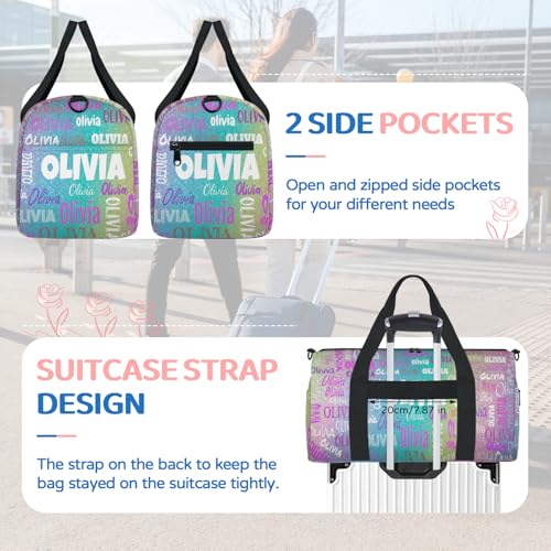 Personalized Dance Gym Bag, Aqua Blue Pink Yellow Sparkly Glittering | Custom Sport Duffel Weekender Workout Bags for Travel - color: Aqua Blue Purple