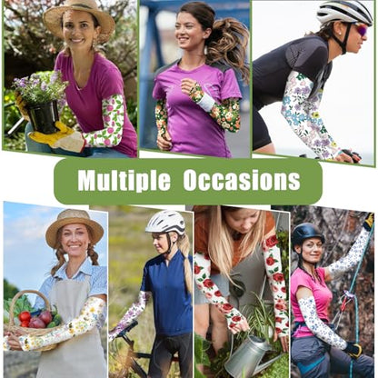 Bebila Gardening Sleeves for Women Farm UV Sun Protection Anti-Scratch Cooling Sleeves with Thumb Hole Arms Cover Outdoors - color: Blossoms