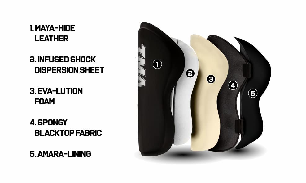 TMA Shin Guards Kickboxing Muay Thai, Premium Leather, Leg Instep Protection Pads, MMA Martial Arts Kicking Sparring Training Gear, BJJ Karate Boxing Taekwondo - size: Large