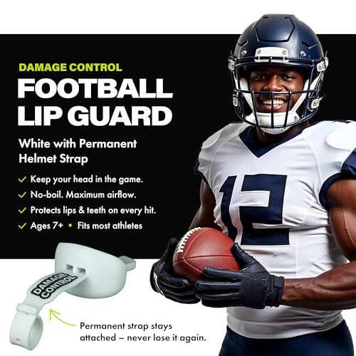 DAMAGE CONTROL Pacifier Football Mouth Guard – Permanent Strap – White | Youth Football Mouthpiece, No Boiling, Breathable Design, Protects Lips & Teeth, Works with Braces - color: White