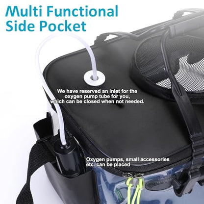 AceOrbit 5/7/8Gallon Foldable Fishing Bucket with Aerator | Live Bait Bucket and Dual Outlet Air Pump, Heavy Duty EVA Collapsible Fish Basket for Kayak, Ice Fishing, Camping & Travel - size: 7 Gallon