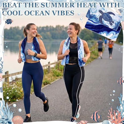 12 Pack Blue Ocean Cooling Towels 35" x 15" Instant Evaporative Cooling Neck Towel with Storage Bag, Reusable Microfiber Soft Ice Towel for Sports, Running, Swimming, Travel, Yoga, Hiking - style: Nautical