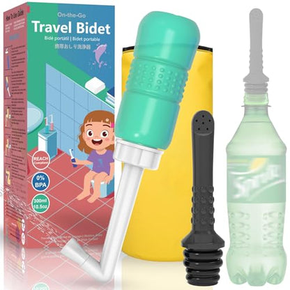 2PCS-Pack Travel Bidet + Black Backpacking Bidet Camping Bidet, 300ml Portable Bidet , 10.6oz Peri Bottle - Postpartum and Perineal Care - size: Green Bottle+ Black Pocket Bidet