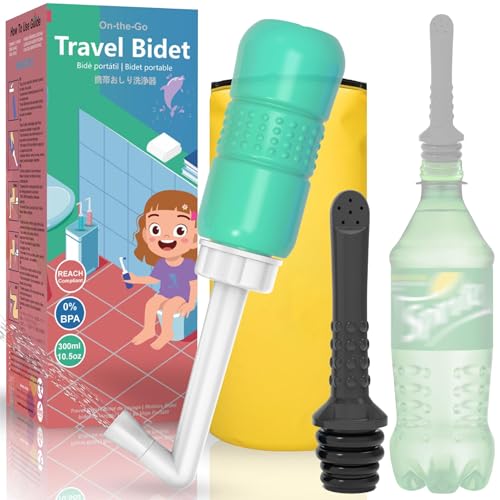 2PCS-Pack Travel Bidet + Black Backpacking Bidet Camping Bidet, 300ml Portable Bidet , 10.6oz Peri Bottle - Postpartum and Perineal Care - size: Green Bottle+ Black Pocket Bidet
