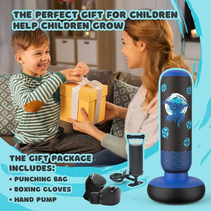 Sunikko X Tall Punching Bag for Kids, Larger 66 Inch Inflatable Stable Boxing Bag for Teens, Ninja Shuriken Toy Gifts for Boys Girls, Boxing Set with Gloves and Pump for Practicing Karate Taekwondo