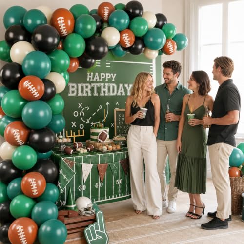 Football Balloons, Green Black Football Printed for Boys Sports Birthday - color: Green Football