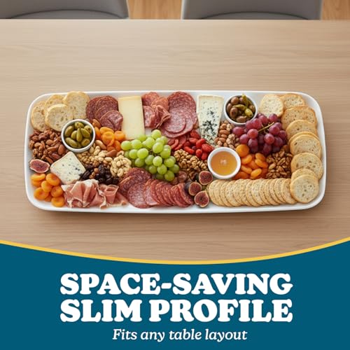 Rectangle White Serving Tray (2-Pack) - 17.5" Disposable Serving Platter for Appetizer, Fruits & Serving Dishes | Perfect Plastic Tray for Party Serveware - style: White