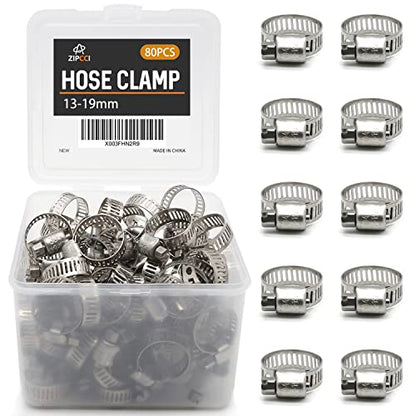 Hose Clamp, 80 Pack Stainless Steel Hose Clamps Worm Gear Fuel Line Pipe Clamps, 13-19mm (1/2-3/4 inch) - size: 13-19mm (5/8inch)