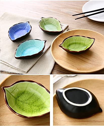 WAIT FLY Lovely Leaf Shaped Ceramic Seasoning Dishes/Tea Bag Holders/Ketchup Saucers/Appetizer Plates/Vinegar Spice Salad Soy Sushi Wasabi Seasoning Dipping Bowls, Set of 3 - color: Leaves