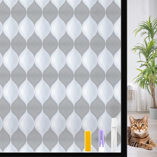 Countewol Frosted Window Privacy Film, Static Cling Non-Adhesive, Removable & Reusable, Anti-UV Heat Blocking for Bathroom Bedroom Office (Wave Frosted, 35.4 x 78.7 in) - color: Wave Frosted, size: 35.4 x 78.7 in