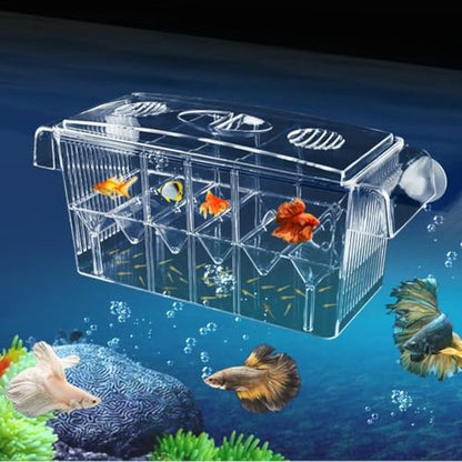 Multifunctional Fish Breeding Box 4 Rooms Aquarium Breeder Box with Suction Cups Fish Baby Hatchery Acrylic Incubator Isolation Boxes for Guppy Baby Hatchery Injured Pregnant Fishes