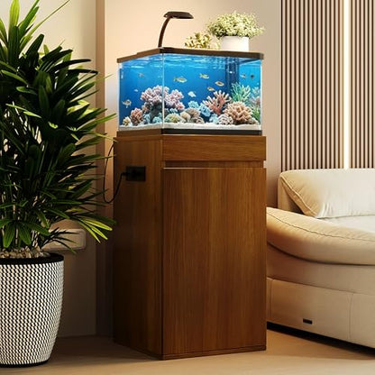 Merax 10-15 Gallon Fish Tank Stand with Storage Cabinet, Aquarium Stand with Power Outlets, Small Terrarium Stand Cabinet with Adjustable Shelves