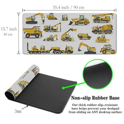 Big Mouse Pad Yellow, Keyboard Mouse Pads Computer Mats, Big Gaming Mouse Pad Waterproof Non-Slip Rubber Base, 35.4 X 15.7 inch for Work/Game/Office/Home Large Construction Equipment - color: Large Construction Equipment