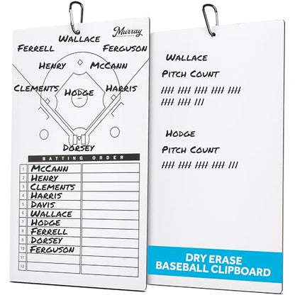 Murray Sporting Goods Dry Erase Coaches Clipboard | Double-Sided Dry Erase White Board - style: Baseball