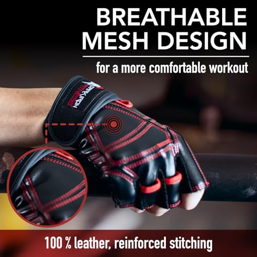 Dark Iron Fitness Genuine Leather Gym Gloves for Men Women, Wrist Wrap Support Workout Gloves for Weight Lifting Crossfit Deadlift Barbell Exercise Palm Padding Callus Protection Grips - size: X-Small