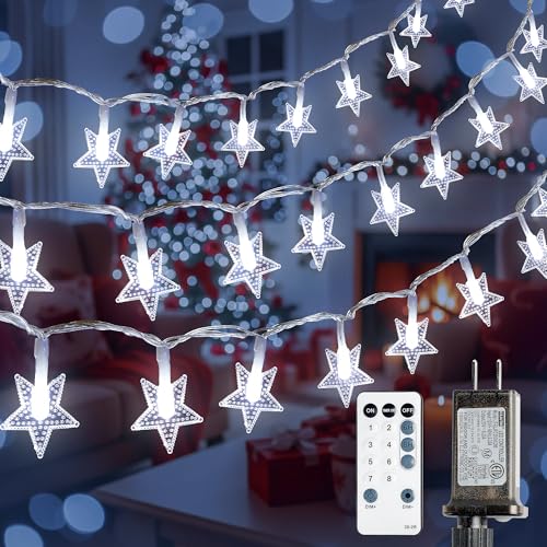 Star String Lights Plug in,39ft 100LED Fairy Lights with Remote, Hanging Star Decorations Lights Waterproof for Indoor Outdoor Bedroom Classroom Dorm Kids Tent Party Decor,White - color: white -plug, size: 100 LED