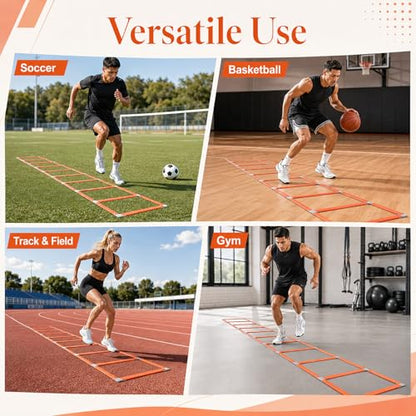 10 Rung Agility Ladder, Multi-Use Speed Training Ladder Foldable Agility Hurdles, Portable Orange Hurdles for Soccer Football Basketball Track Indoor Outdoor