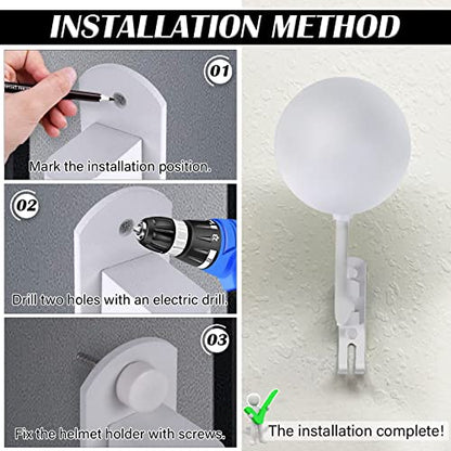 Kikerike Motorcycle Helmet Holder Wall Mount 180 Degree Rotation Metal Bike Helmet Rack Mount Bicycle Helmet Display Stand Hanger with 2 Hooks for Motorcycle Bike Baseball Rugby Helmet - White, 2 Pcs - color: White(2PCS)