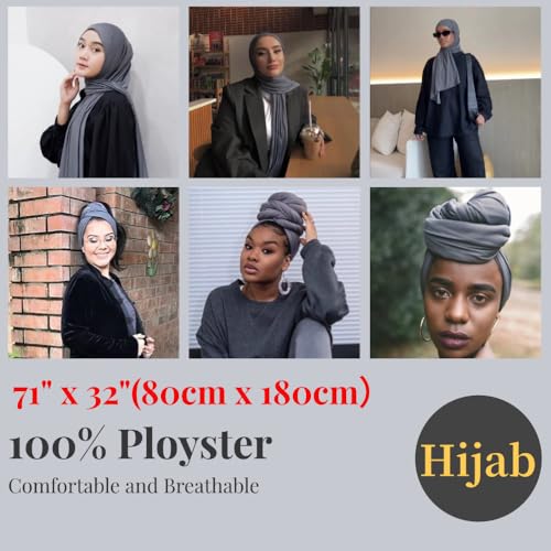 Harewom Muslim Hijab for Women Soft Stretch Headscarf Large Plain Turban Wrap Shawl Head Wrap for Everyday Wear - color: Dark Grey Hijab Headscarf