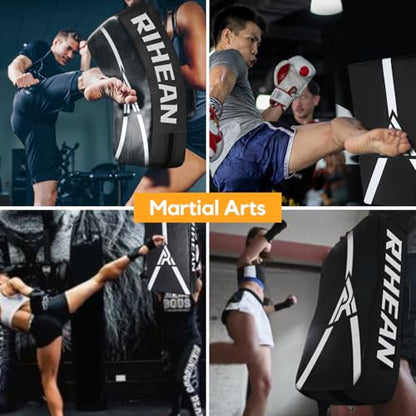 Martial Arts Kicking Shield Pad for Muay Thai, Taekwondo Football, Basketball, Hockey Training - Denser Foam, High-Density PU Leather Cover - color: Black Pad