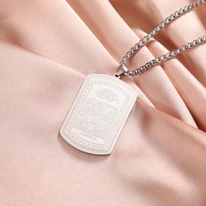 VASSAGO Islamic Allah Necklace for Men Women Stainless Steel Muslim Ayatul Kursi Necklace Islam Arabic Eid Ramadan Jewelry Gift - color: Silver Arabic necklace