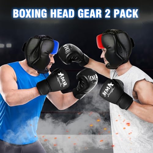 2 Pack & 1 Pack Boxing Headgear - Sparring Safety Head Guard for MMA, Kickboxing, Muay Thai, Boxing - Men, Women, Kids - color: Red & Blue, size: Large-X-Large