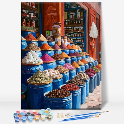 Aeontinity Arabic Spice Market Islamic Decor Islam Framed Canvas DIY Paint by Numbers Kit Bar Cafe Cave Home Room Wall Bathroom Porch Patio Decor Gift, 16 x 12 Inch - color: ARABIC SPICE MARKET ISLAMIC DECOR