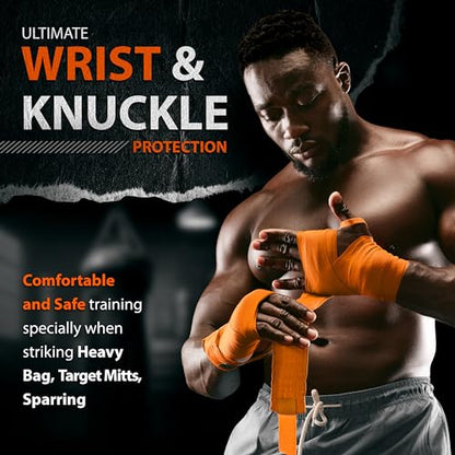 DXM SPORTS Boxing Hand Wraps Inner Gloves - 180 Inch Elasticated Thumb Loop Bandages - Kickboxing MMA Muay Thai Kickboxing Martial Arts Punching Training for Men Women - color: Orange