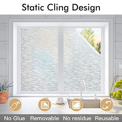 Haton Window Privacy Film, Frosted Stripe Non-Adhesive, 11.8" x 118.1" | Static Cling Removable Frosted Glass Film, Blocks UV & Heat, Anti-glare Privacy Covering for Bathroom & Home Windows - color: Frosted Stripe, size: 11.8" x 118.1"
