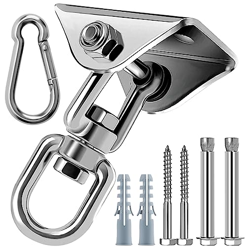 360 Rotating Hammock Hanging Kit - Heavy Duty Stainless Steel 1000 lb Loading Hammock Hooks for Trapeze, Yoga, Boxing Bag, Hammock Chair, Porch - style: Swing Hook